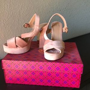 Tory Burch Pink Velvet Platforms